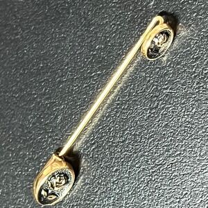 Vintage Rose Stick‎ Pin Gold Tone Black Enamel Flower Brooch